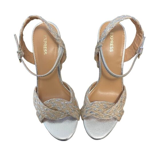 Express Metallic Strad Jute Block Heeled Sandals Size 7 NEW - Picture 3 of 6
